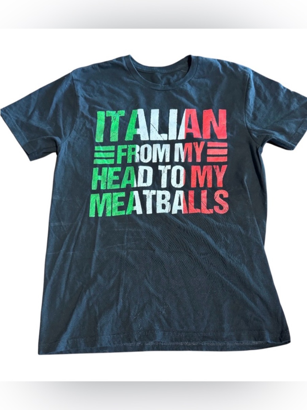 Mens Black funny Graphic Tee - 'Italian From My Head to My Meatballs'